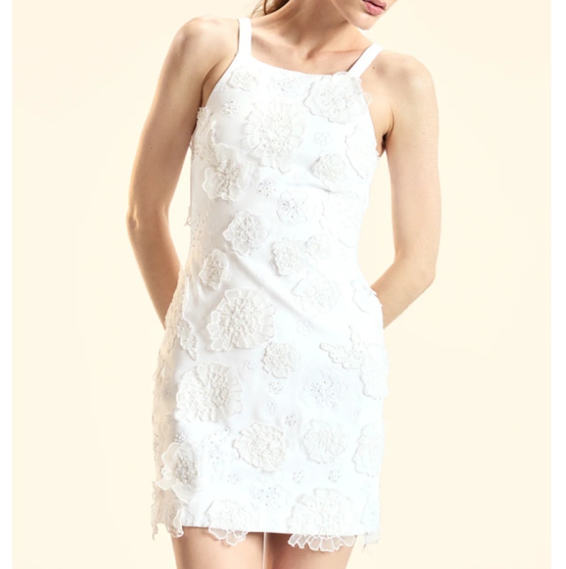 Cynthia Rowley White Embroidered Floral 3d Applique Fitted Mini Dress Size S